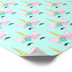 Poster Visage de Licorne Fleurs de Corne Dorée Pastel Cla