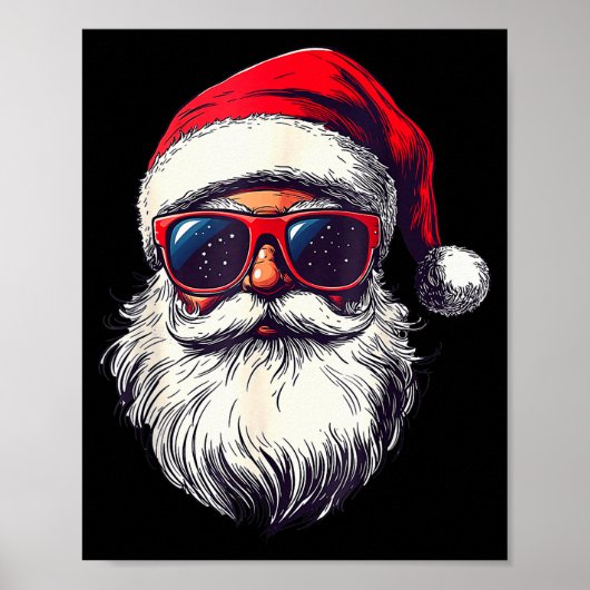 Poster Visage de Père Noël Cool Lunettes de soleil Rétro (Devant)
