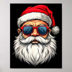 Poster Visage de Père Noël Cool Lunettes de soleil Rétro