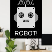 Poster Visage de Robot Rétro avec Antenne Ludique  (Bureau à domicile)