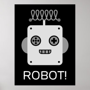 Poster Visage de Robot Rétro avec Antenne Ludique 