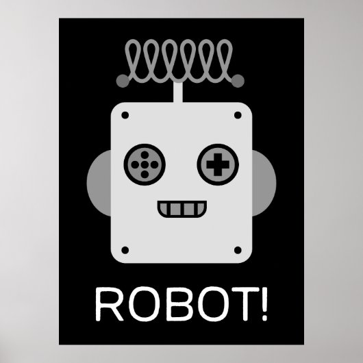 Poster Visage de Robot Rétro avec Antenne Ludique  (Devant)