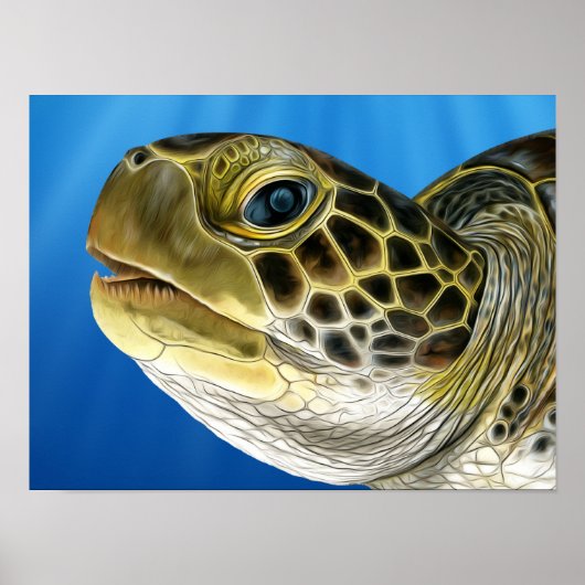 Poster Visage de tortue verte pour enfants stylisée (Devant)
