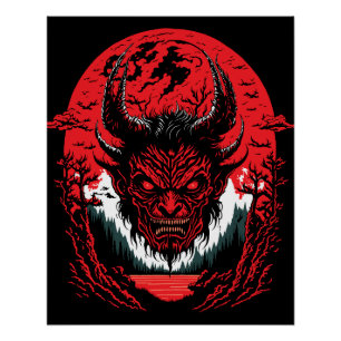 Poster Visage diabolique Satan   Design graphique de la t
