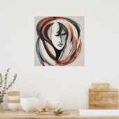 Poster Visage élégant de femme Marron Art abstrait sur fo (Cuisine)