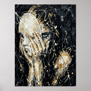 Poster Visage Fantomatique Éthéré Abstrait Art au Goutte-