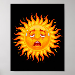 Poster Visage fatigué en sueur au soleil humour de vague