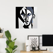 Poster Visage géométrique abstrait cubiste (Bureau à domicile)