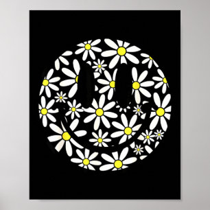 Poster Visage heureux rétro fleur de marguerite esthétiqu