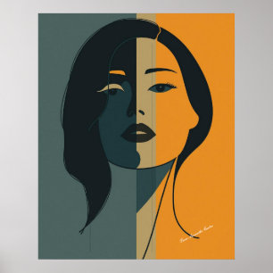 Poster Visage minimaliste de femme Abstraite - Art Boho m