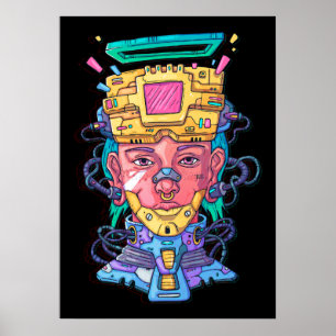 Poster Visage rose Cyborg