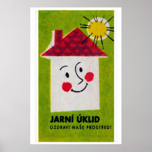Poster Visage Souriant Stylisé Tchécoslovaquie 1960-70