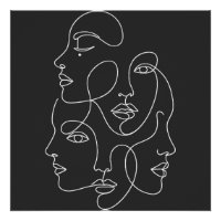 Visages Abstraits en Une Seule Ligne Blanche sur F