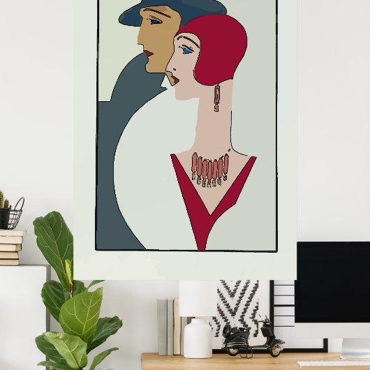 Poster Visages Art déco, ajouter du texte (Bureau à domicile)