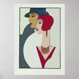 Poster Visages Art déco, ajouter du texte