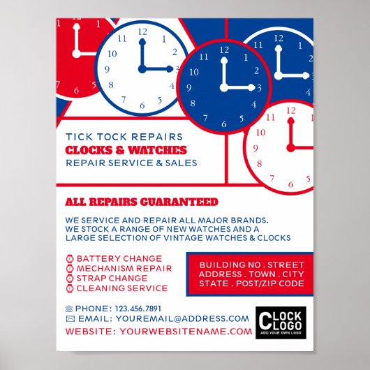 Poster Visages de l'horloge, Horologiste publicité (Devant)
