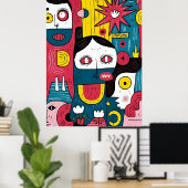 Poster Visages Pop Art Abstrait - Expression Doodle moder (Bureau à domicile)