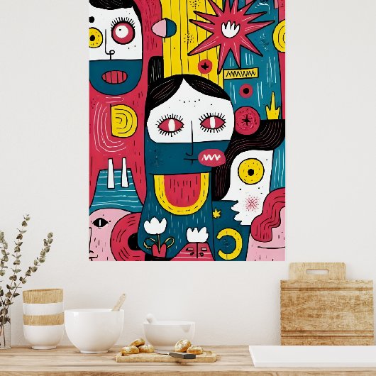 Poster Visages Pop Art Abstrait - Expression Doodle moder (Cuisine)