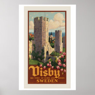 Poster Visby Gotland Suède Ville de Ruines et de Roses