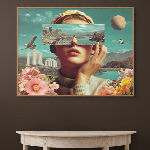 Poster Vision de paysage surréaliste, portrait féminin su