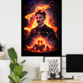 Poster Visionnaire électrique : La foudre de Nikola Tesla (Bureau à domicile)