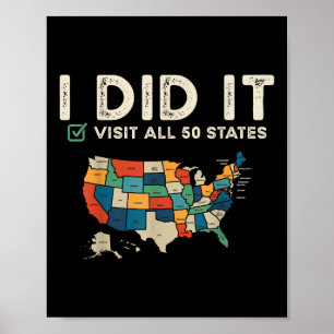 Poster Visité les 50 États américains - Carte de voyage U