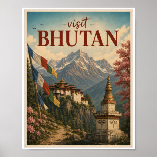 Poster Visiter Bhoutan Voyage Vintage
