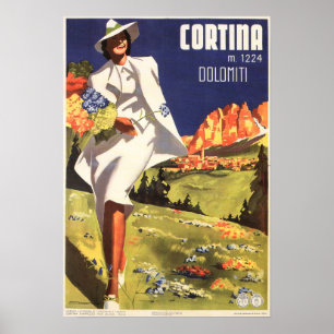 Poster VISITER ITALIE Cortina Dolomiti Vintage ENIT Voyag