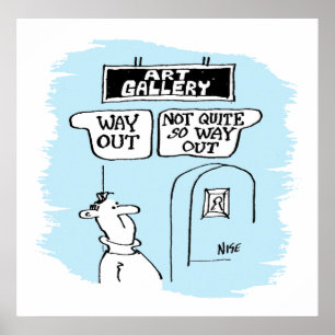 Poster Visiteur amusé par des panneaux dans une galerie d