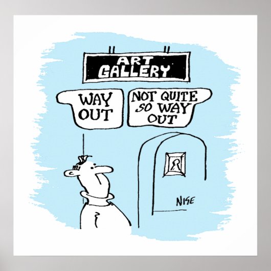 Poster Visiteur amusé par des panneaux dans une galerie d (Devant)