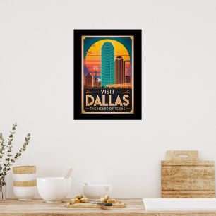 Poster Visitez Dallas - Voyage en Skyline Retro