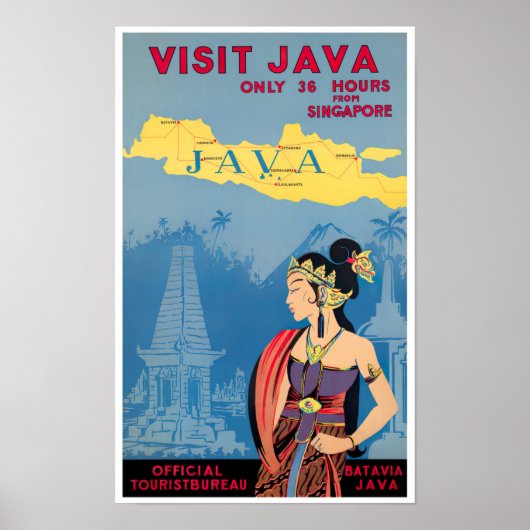 Poster Visitez Java vintage travel (Devant)