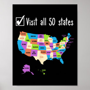 Poster Visitez La Liste Des 50 États Cadeaux Usa Bucket L