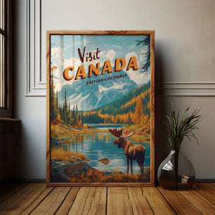 Poster Visitez l'affiche Canada Moose - Art Vintage voyag