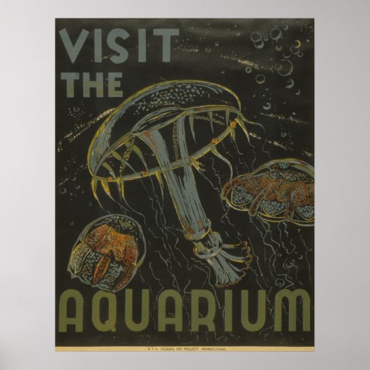 Poster Visitez l'affiche de l'Aquarium Vintage WPA (Devant)