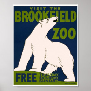 Poster Visitez le Brookfield Zoo - Ours polaire Vintage W