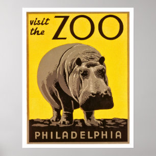Poster Visitez le zoo de Philadelphie, gros hippopotame,