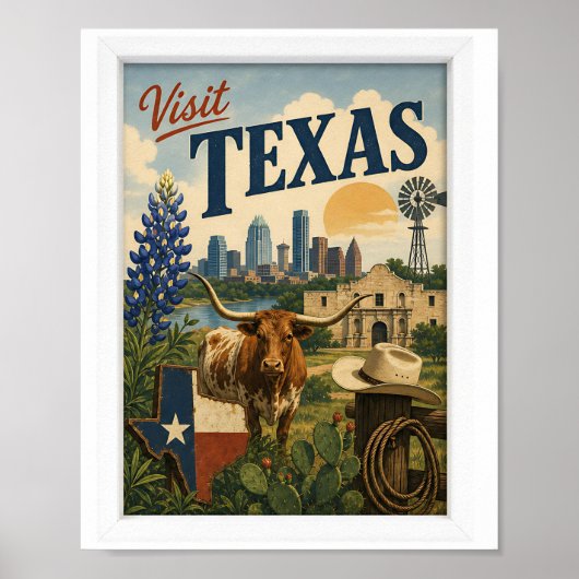 Poster Visitez Texas Voyage Vintage (Devant)