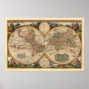 Poster Visscher Nicolaas World Map 1670 Reproduction