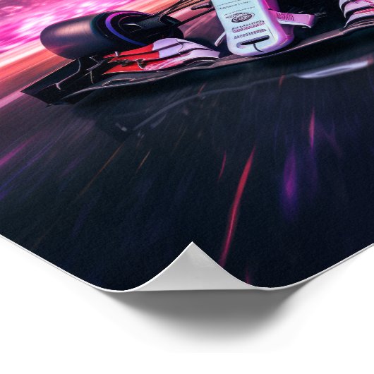 Poster Vitesse et action : Red F1 Car Racing à travers le (Coin)