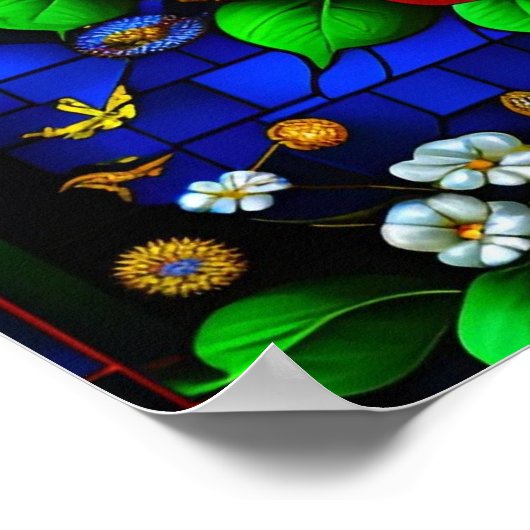 Poster Vitrail avec fleurs colorées (Coin)