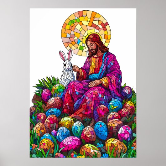 Poster Vitrail Bunny de Pâques Jésus (Devant)