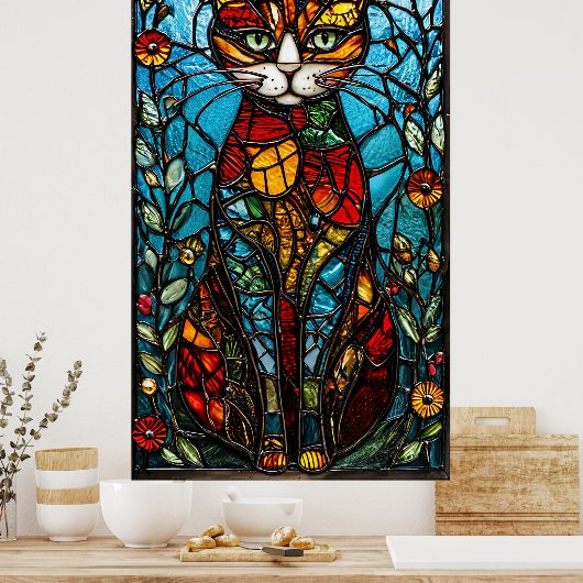 Poster Vitrail de chat coloré (Cuisine)