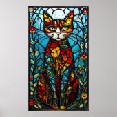 Poster Vitrail de chat coloré (Devant)