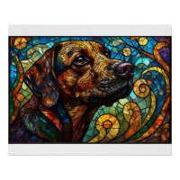 Vitrail d'un chien aux couleurs vives