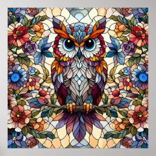 Poster Vitrail Inspiré du Hibou