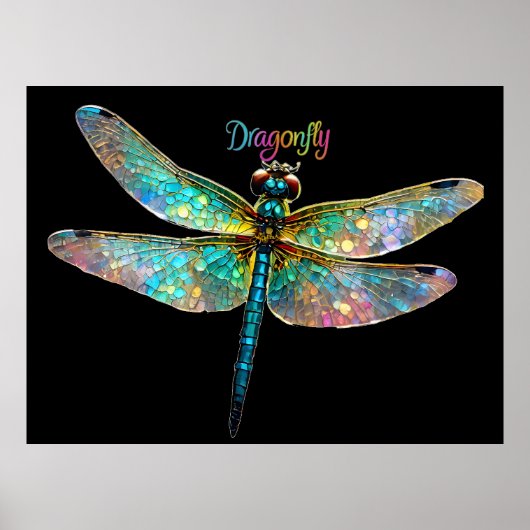Poster Vitrail Libellule Colorée (Devant)