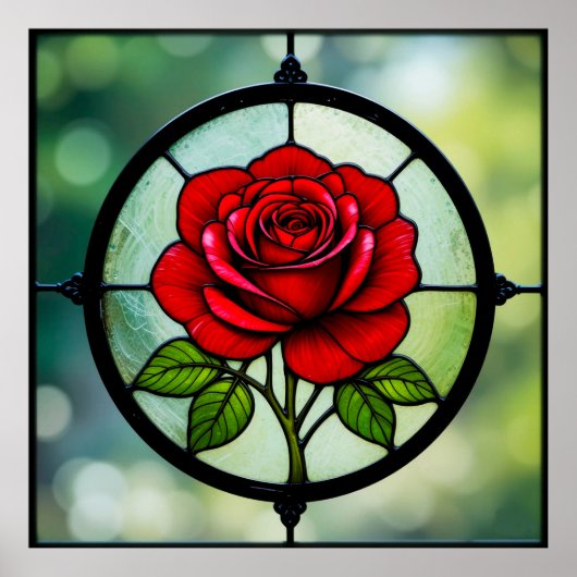 Poster Vitrail rose rouge (Devant)