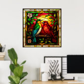 Poster Vitraux colorés représentant deux oiseaux (Bureau à domicile)