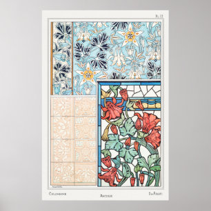 Poster Vitraux floraux Art nouveau et carrelage